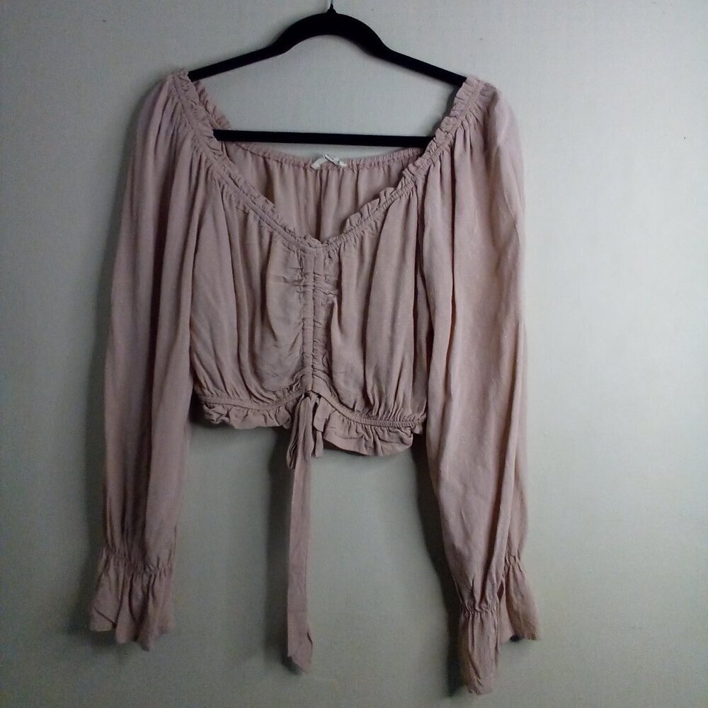 Illa Illa Blouse Women M Cropped Long Sleeve Ruffle Boho Feminine Peach Tan